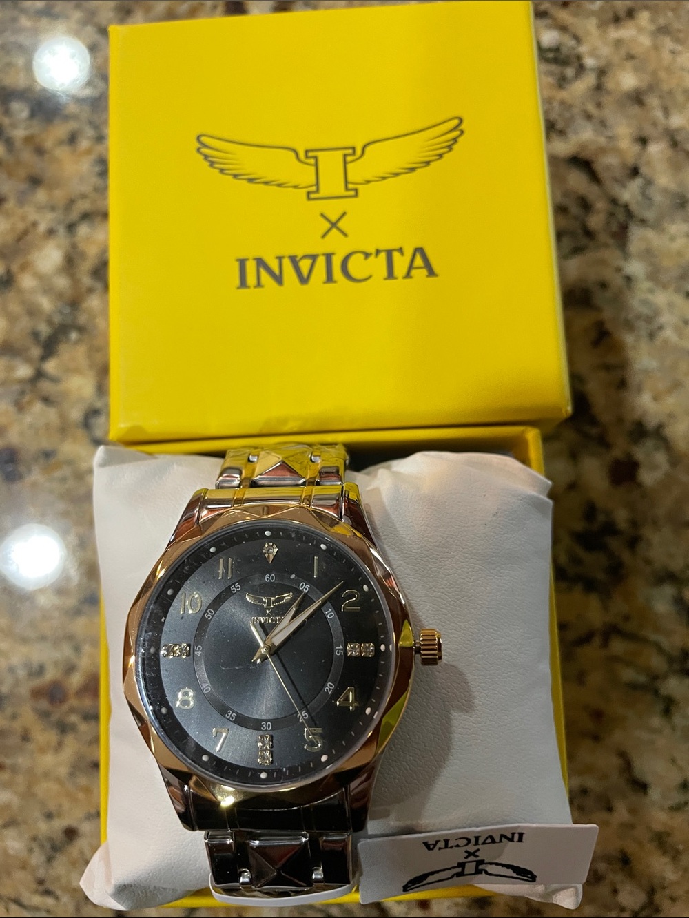 Invicta Two-Tone Gold and Silver Pyramid-Link Bracelet Watch